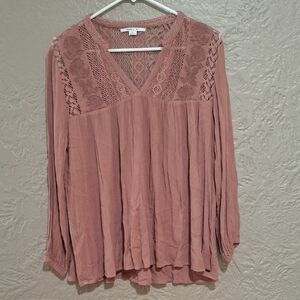 O'Neill Lace Accent Blouse - Dusty Rose Sze S